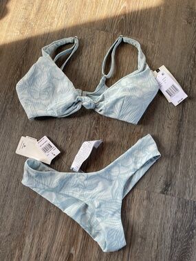 Rip Curl Pale Blue Textured Bikini Bottoms with Knot